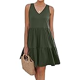 Eayouko Womens Summer Dresses V Neck Tank Tiered Flowy Mini A Line Casual Sundress with Pockets