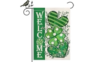 GEEORY St Patricks Day Garden Flag 12.5 x 18 Inch, Shamrock Hearts Welcome Double Sided Decorative Flag For Outside Yard Lawn Decoration GB009-12