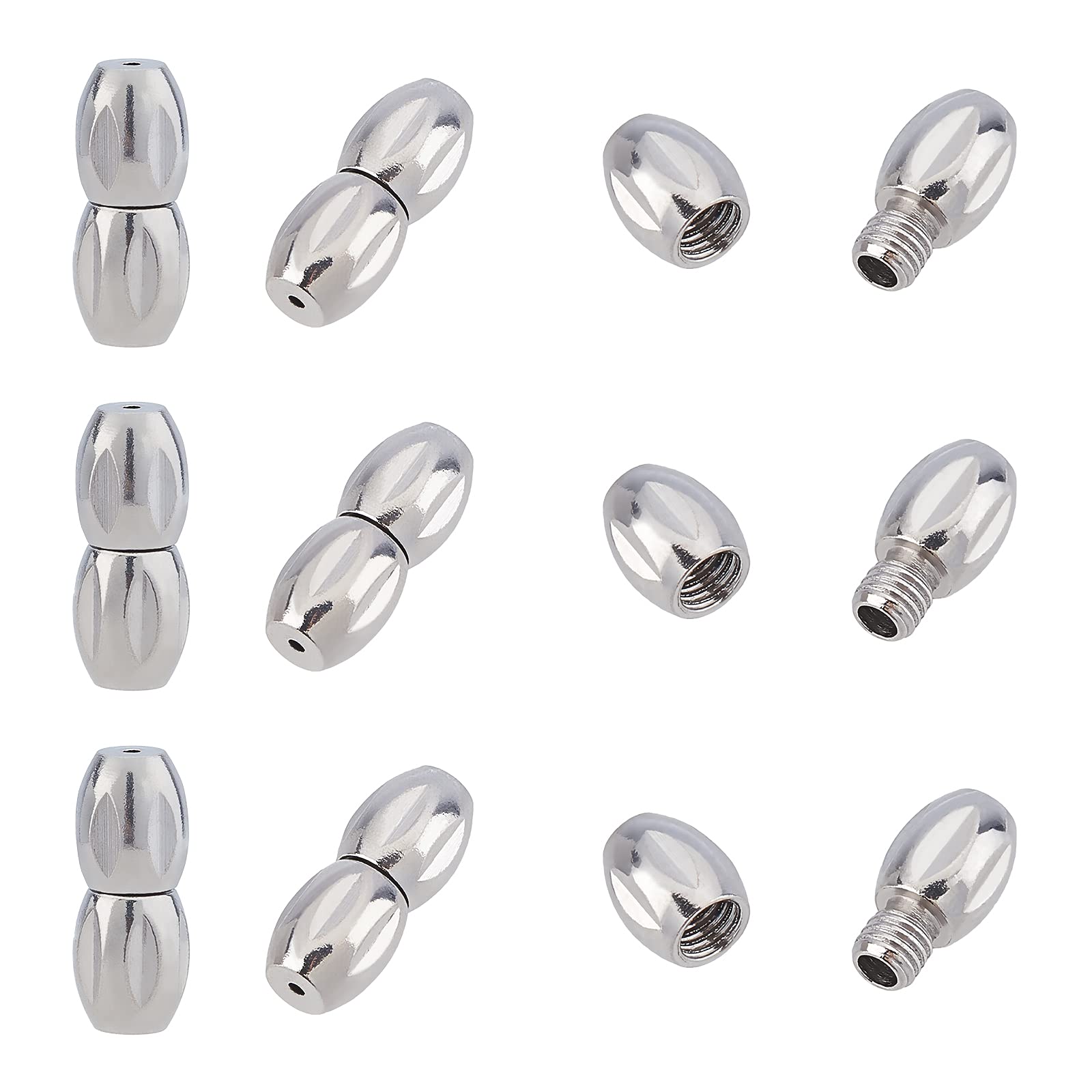 UNICRAFTALE 10sets Stainless Steel Oval Screw Clasps Column Screw Clasps Tube Leather Cord End Caps with Locking for Necklaces and Bracelets Jewelry Making 12x5mm, Fit 0.7mm Cord