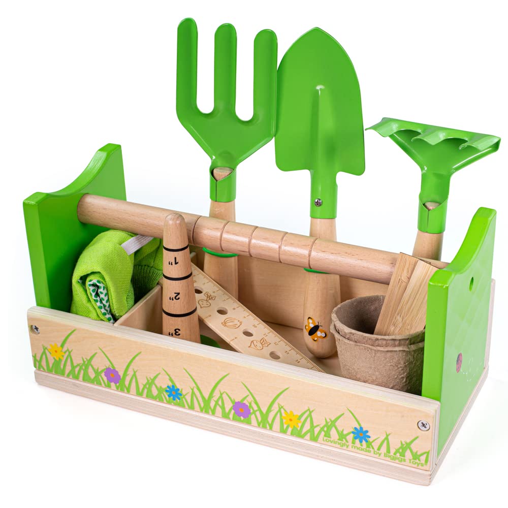 Bigjigs Toys, Gardening Caddy, Wooden Toys, Gardening Tools, Outdoor Toys, Garden Toys, Kids Gardening Set, Children's Gardening Set, Kids Garden Toys