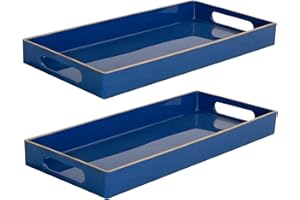 MAONAME Royal Blue Vanity Tray Set of 2, Plastic Decorative Tray with Handles, Long Narrow Trays, Rectangular Bathroom Trays for Toilet Tank, 13.8" X 6" X 1.57"