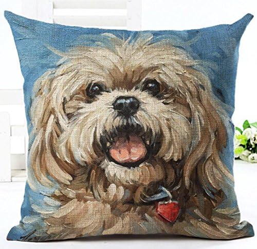 Elroy Carpenter Vintage Animals Pattern Dog W Linen Throw Pillow Case Cushion Covers 18X18 Inch