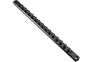 Reniteco Magnetic Socket Organizer, 1-Piece Heavty Duty Aluminum Socket Holder, Socket Rail for Tool Box, Premium Quality 360° Swivel Socket Rack with 14 Clips for 3/8-Inch(Black)