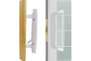 ACEPLANET Oak Wood Non-Keyed Sliding Patio Door Handleset with Mortise Lock, 45° Keyway, 3-15/16" H.C., Fits 1-3/8" to 1-3/4" Thick Doors, Non-Handed, White Diecast