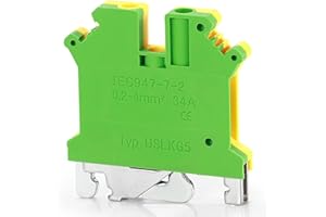 Erayco USLKG5N DIN Rail Mounted Ground Circuit Connection Terminal Block, 600V 30A, 24-10 AWG, Screw Clamp (Pack of 20)