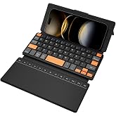 Doohoeek Travel Keyboard with Touchpad, Universal Compact Keyboard with Large Trackpad &amp; Any-Angle Stand for Android/iOS/Windows, Dual-Device Bluetooth Keypad for Phones/Galaxy Z Fold/iPad mini