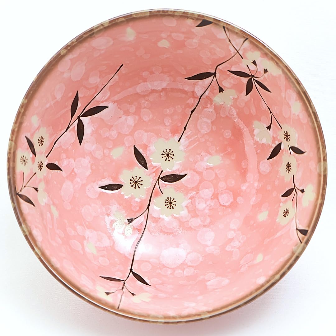 Japanese Ramen Bowl – [Pink Cherry Blossoms] 17cm Ceramic Noodle Bowl, Made in Japan – Perfect for Ramen, Pho, Udon – Instagram-Worthy Giftable Tableware