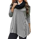 Elogoog Clearance! Womens Loose Blouse 3/4 Sleeve Irregular Tunic Tops Plus Size Button Decor (XXXXXL, Gray)