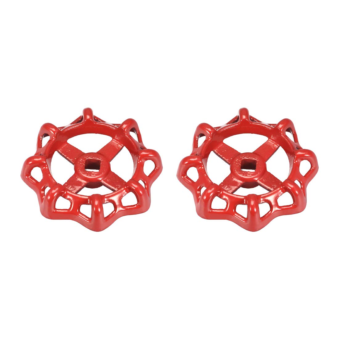 sourcing map Metal Outside Faucet Round Wheel Handle, Square Broach 11x11mm, Wheel OD 108mm Paint Cast Steel Red 2Pcs