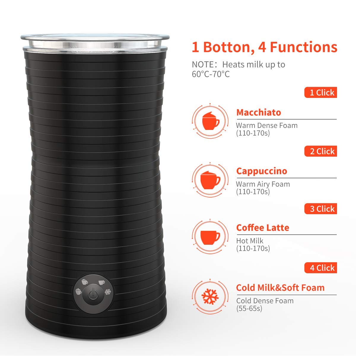 Automatic Milk Frother, Electric Milk Steamer Soft Foam Maker for Hot and Cold Milk Froth, Cappuccino Hot Chocolate, Coffee, Latte, Warmer Heater, Non-Stick Interior