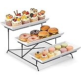 Yedio 3 Tier Serving Tray Set 14 Inch Porcelain Tiered Serving Trays Platters, Collapsible Sturdier Stand with Stable Cross Bars, Three Layer Serving for Party Entertaining Food Display Fruit Dessert