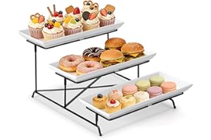 Yedio 3 Tier Serving Tray Set 14 Inch Porcelain Tiered Serving Trays Platters, Collapsible Sturdier Stand with Stable Cross B
