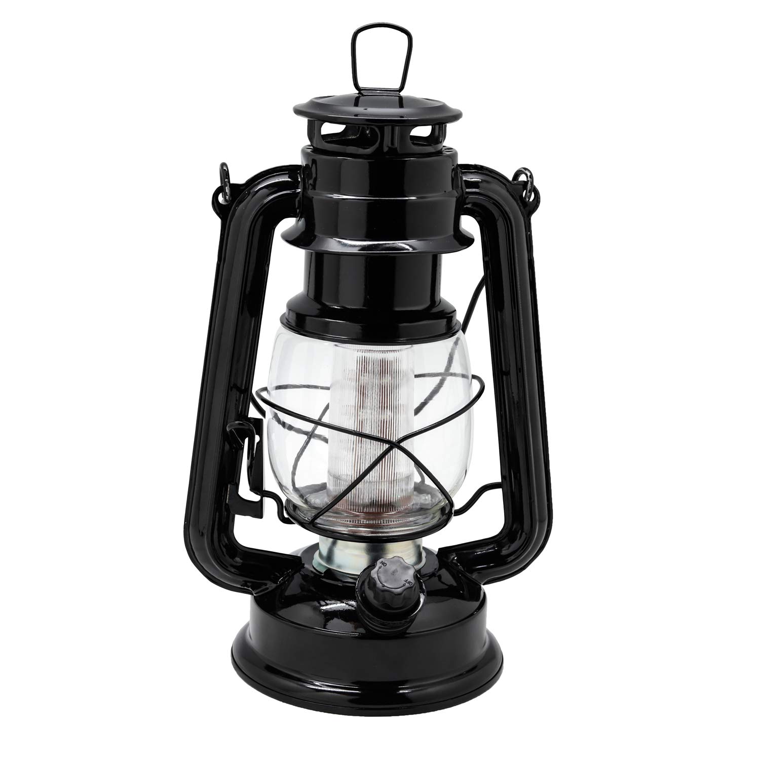 YAKii LED Vintage Lantern Metal Hanging Hurricane Lantern 12 LED Dimmer Switch Cold White Battery Operated Lantern Power Outage Indoor Camping Lighting Outdoor Lantern(Black)