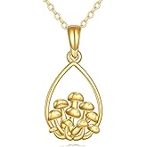 DOVRAN 14K Solid Gold Mushrooms Necklace Teardrop Mushroom Pendant Jewelry Gifts for Women Men