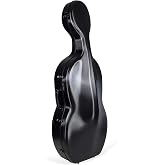 Crossrock Poly Carbon Cello Case for 4/4 Full-Size | Matte Black Finish, Black Velvet Interior, Wheels &amp; Bow Storage &ndash; Durable Lightweight Hardshell