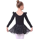 danswan Toddler Girls Long Sleeve Ballet Leotards Dance Dresses Tutu Outfit Ballerina with Glitter Skirt