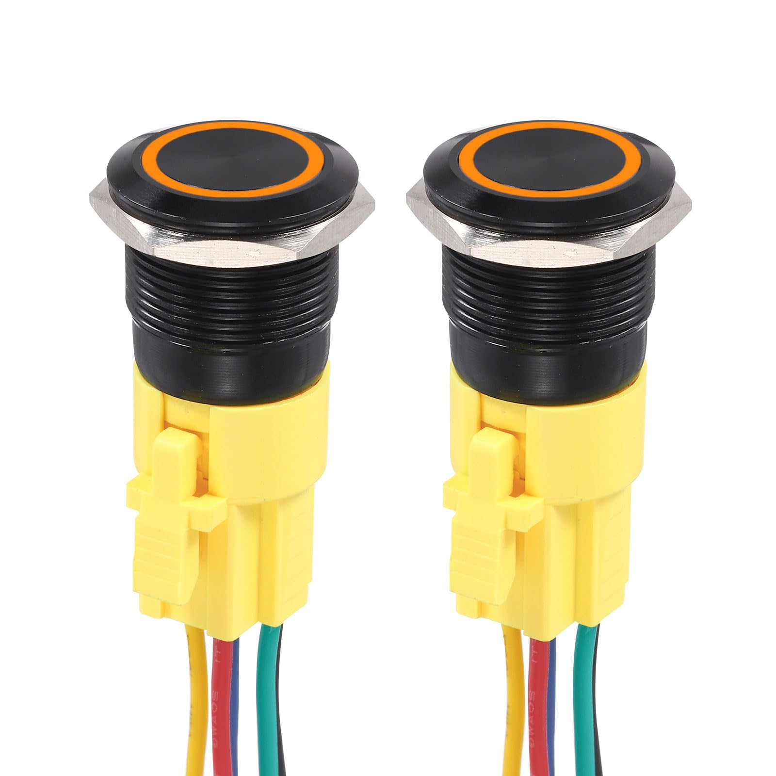 DMiotech 2 Pack 19mm / 3/4" Aluminium Alloy Latching Push Button Switch 12V 24VDC with Orange LED Ring Head 1NO1NC Socket Plug with Wire for Car Boat Systems Custom Setups — image 1