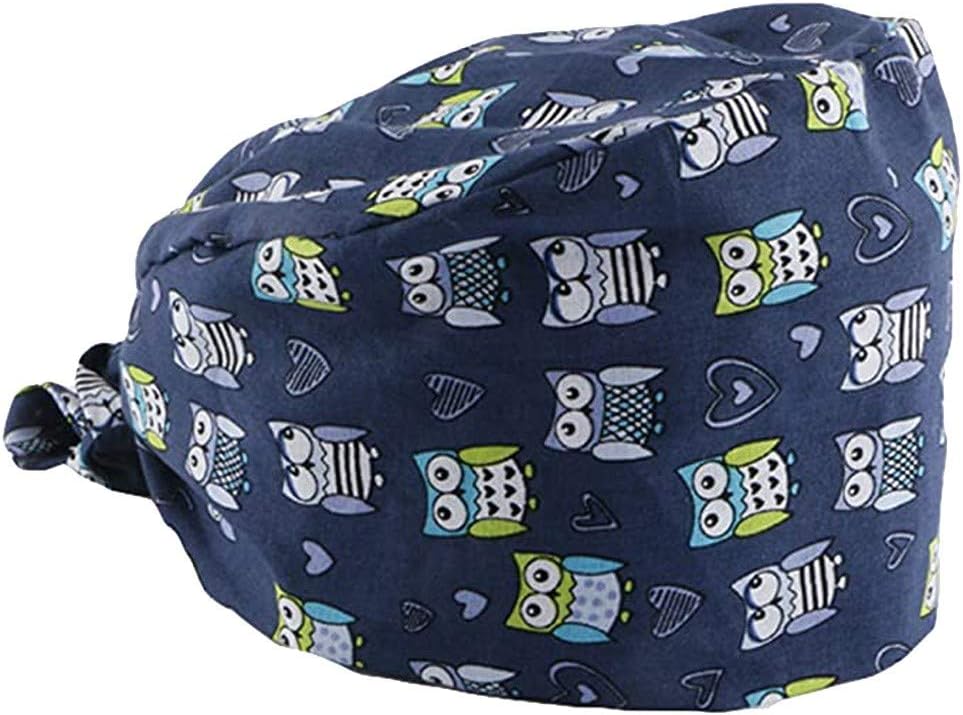 Surgical Scrub Cap Cartoon Print Scrub Bouffant Turban Cap with Sweatband Cotton Scrub Hat for Women/Men (G)