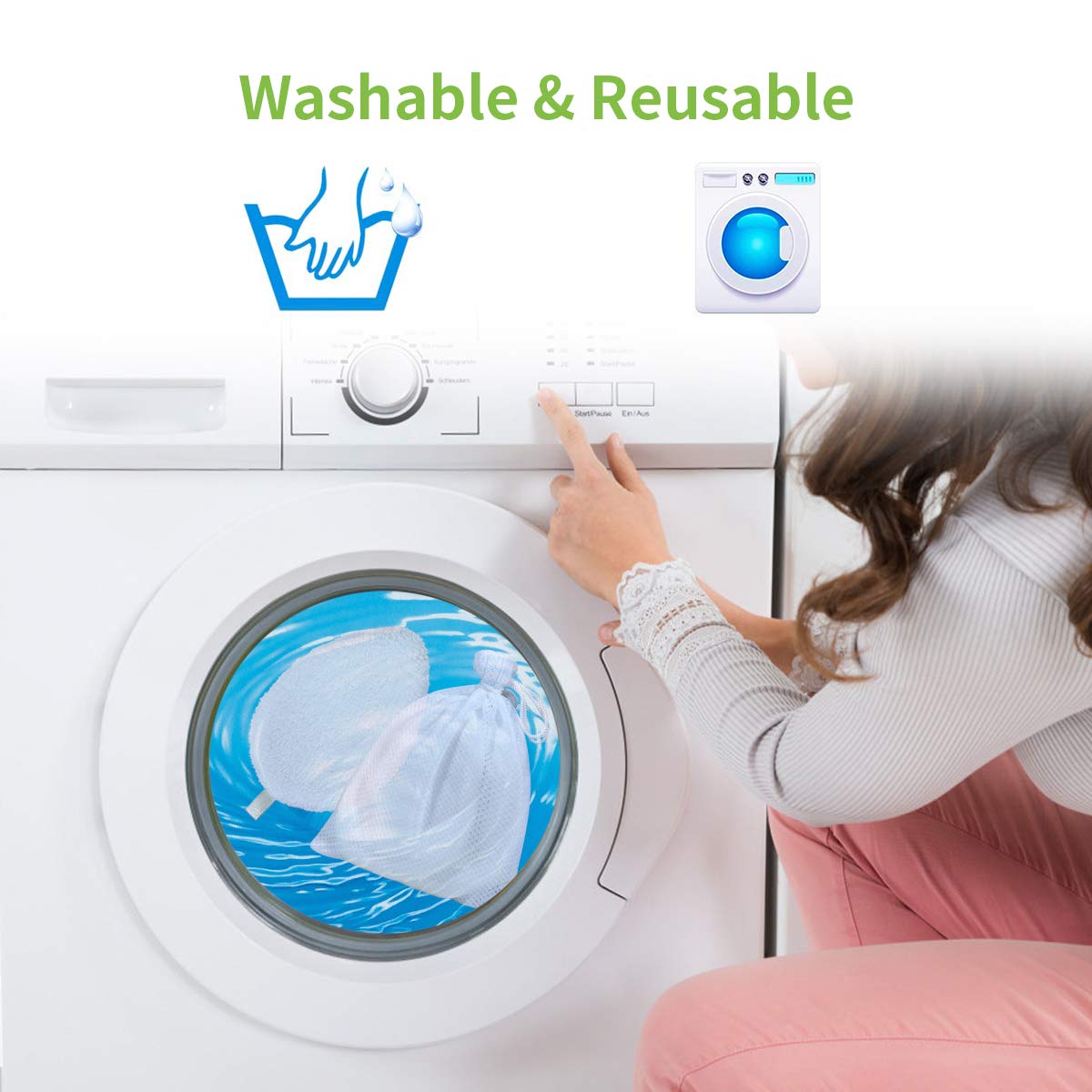 Reusable Cotton Pads 4Packs,Makeup Remover Washable Bamboo Cosmetic Pad with Laundry Bag（White）