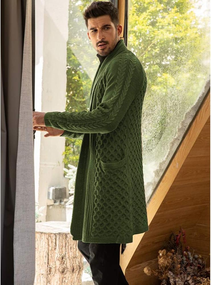 COOFANDY Mens Fashion Long Ruffle Knit Cardigan Lightweight Shawl Collar Sweater at  Men’s Clothing store