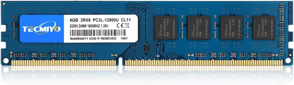 TECMIYO 8GB DDR3L-1600 UDIMM, PC3 / PC3L-12800 DIMM, PC3L-12800U Non ECC Unbuffered 1.35V/1.5V CL11 2RX8 Dual Rank 240 Pin Desktop RAM Computer Memory Module