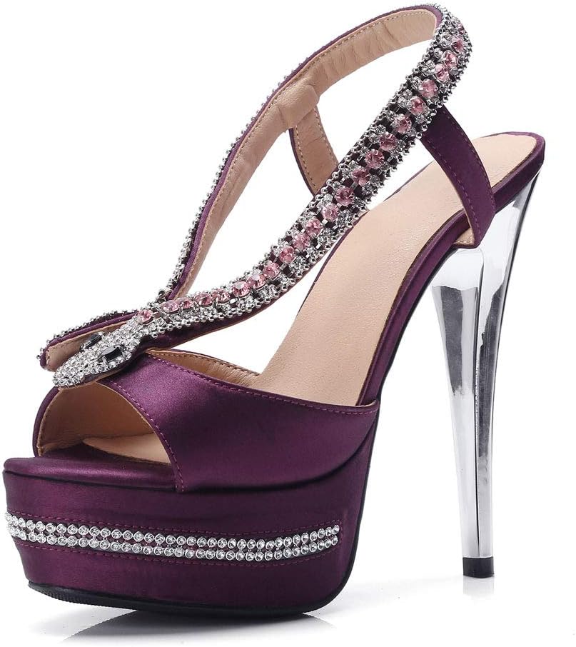 Women's High Heel Platform Sandals, Ankle Strap Rhinestone Fish Mouth Open Toe Sandals, Banquet Dinner Wedding