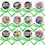 Splatoon Lollipops Party Favors Supplies Decorations with Neon Lime Green Ribbon Bows Party Favors -12 pcs, Paintball Shooter Video Game Truck Inklings Squid Sisters