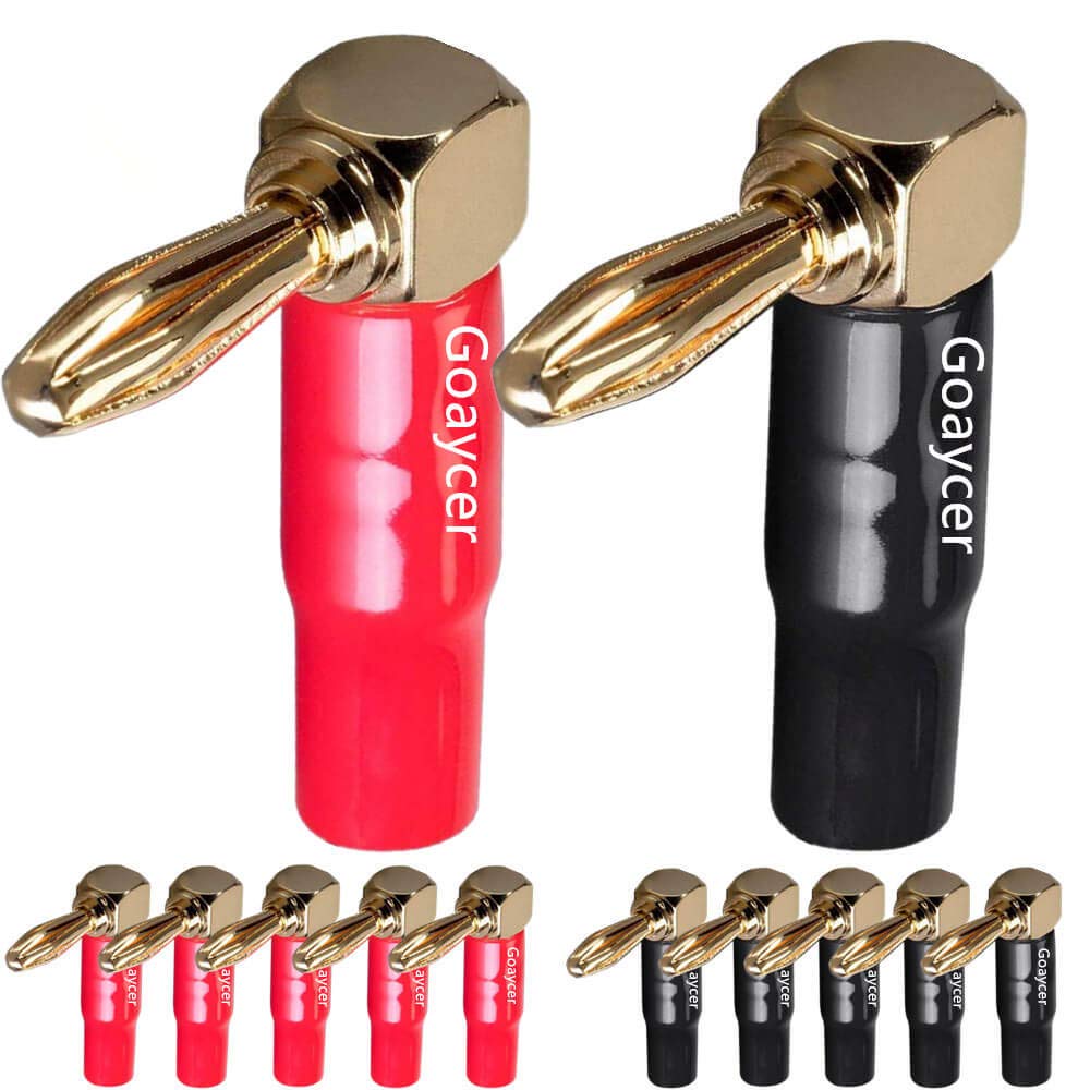 Goaycer 90 Degree Banana Plugs - 24K Gold Plated 4mm Speaker Connector (12 Pack)