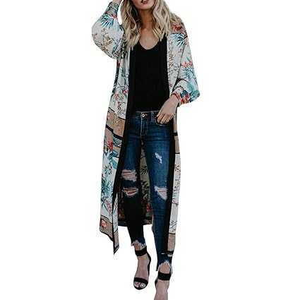FeiBeauty Frauen-Lange Hülsen-Druck-ethnische Wind-Kimono-Windbreaker-Jacke Damen Mode-reizvolle Verband-Strickjacke-Strand-A