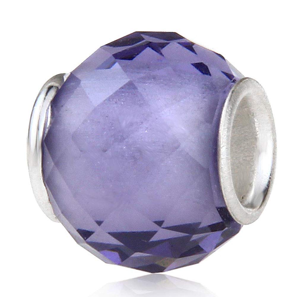 925 Sterling Silver Murano Lampwork Glass Charm Birthstone Charm Birthday Charm Anniversary Charm for Pandora Charm Bracelet … (Purple)