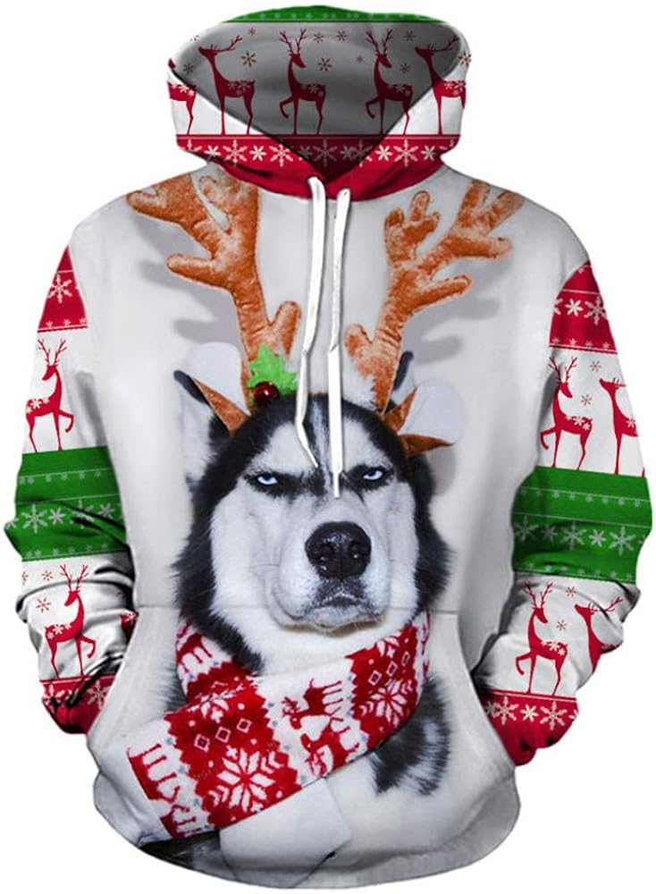 Batnott Herren Weihnachtspullover Oversize Weihnachten Weiss Weiß