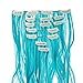 SWACC 7 Pcs Full Head Party Highlights Clip on in Hair Extensions Colored Hair Streak Synthetic Hairpieces (20-Inch Curly, Teal Blue)