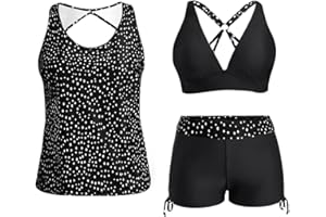 Yonique 3 Piece Tankini Swimsuits for Women Swim Tank Top Bathing Suits with Boy Shorts and Bra Athletic Swimwear