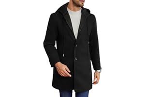 Runcati Mens Trench Coat Single Breasted Mid-Long Pea Coat Classic Winter Business Jacket with Detachable Hood
