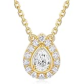 Frbod Color-D VVS1 Clarity Moissanite Solitaire Round/Teardrop Pendant for Women, 925 Sterling Silver White Gold/Yellow Gold Necklace, Birthday Christmas Valentines Day Jewelry for Her