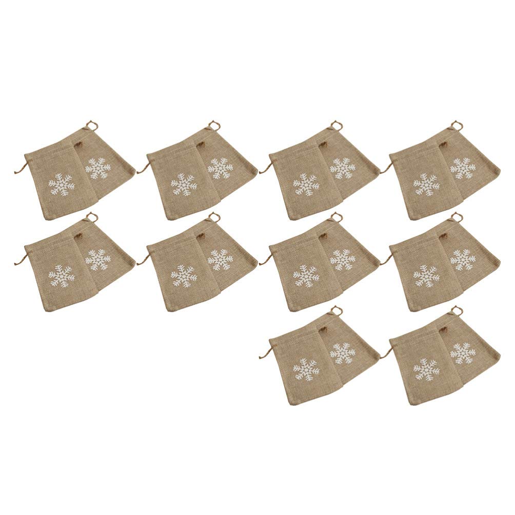 EXCEART 20Pcs Christmas Jute Burlap Bags Snowflake Natural Burlap Jute Sack with Drawstring Gift Treat Candy Pouch Small Hessian Bags for Wedding Party Favors and DIY Craft (3.93â€ x 5.90â€)