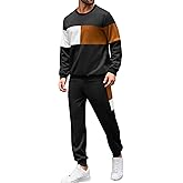 Babioboa Men's Color Block 2 Piece Outfits Long Sleeve Pullover Sweatshirt Tracksuit Jogger Sweatpants Athletic Sweatsuit Set