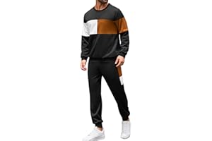 Babioboa Men's Color Block 2 Piece Outfits Long Sleeve Pullover Sweatshirt Tracksuit Jogger Sweatpants Athletic Sweatsuit Set