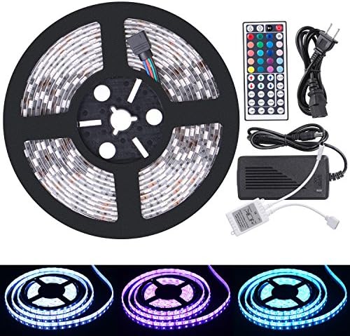 Lighting Mall Led Strip Lights Kit Waterproof SMD 5050 16.4 Ft (5M) 300LEDs RGB Light Strip with 44key IR Controller and 12V 5A Power Supply for Indoor Home Boats Kitchen Bedroom