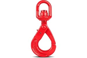 Kivomot Drop Forged Steel Swivel Self-Locking Hook,Heavy Duty Swivel Safety Hook,7165LB,Forged Steel,Large Swivel Eyes 3/8",High Load-Bearing,Red Spray Paint