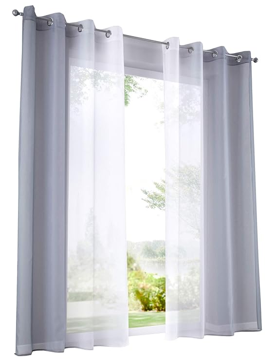 BAILEY JO 2er-Pack Gardinen mit Verlauf-Farben Muster Vorhang Transparent Voile Vorhänge (BxH 140x175cm, grau mit Ösen)