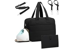 BAVERGE Diaper Bag with Breast Pump Laptop Compartment, Puffer Quilted Tote Bag with Baby Changing Pad Stroller Buckle Straps