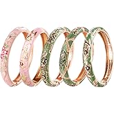 UJOY Bangles 5 Pcs Enamel Jewelry Set Rose Flower Engraved Cloisonne Bracelets Pack in a Box 5PCS
