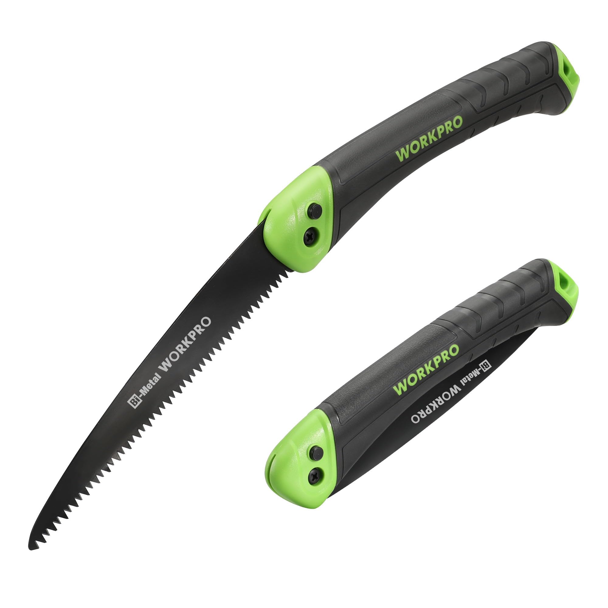 WORKPRO Pruning Saw, 7" Folding Hand Saw with Secure Lock, Bi-Metal D6A+M2 Saw Blade, Triple Teeth, Push Button, Soft Grip Folding Saw for Wood Gardening Camping Bushcraft
