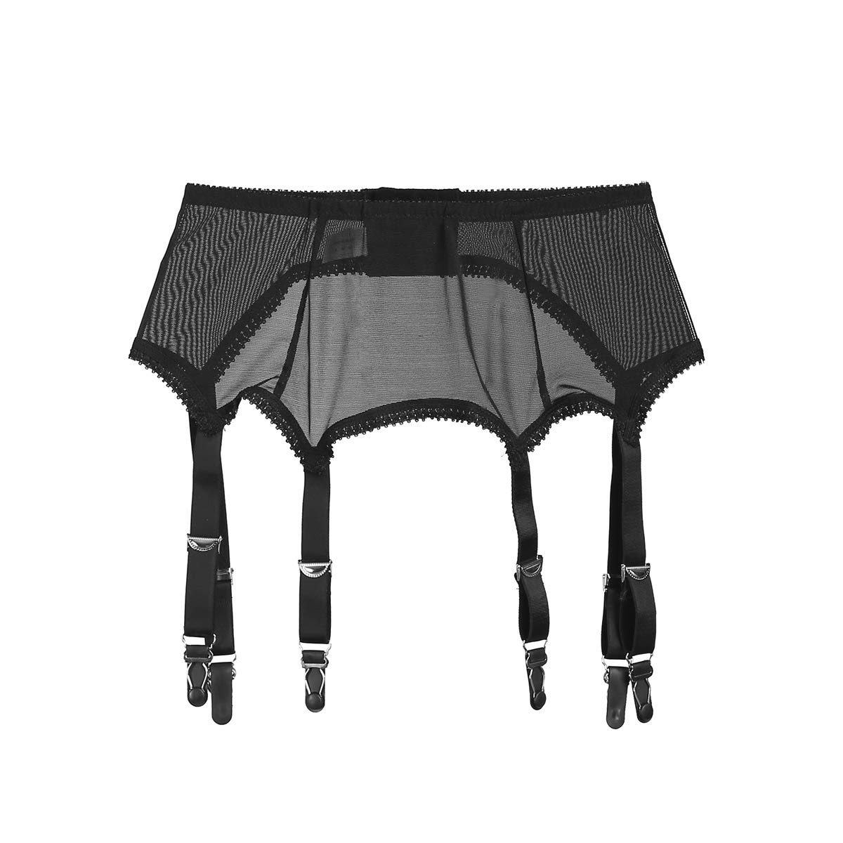 FRECOCCIALO Women's Suspender Stockings Transparente sexy Spitze 6 Strap Garter Suspender Belt for Stockings (Black, XXL)