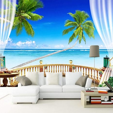 Amazon Xueshao 3d写真の壁紙立体視空間窓海の景色リビングルームテレビの背景装飾壁壁画壁紙現代絵画 1x100cm 壁紙