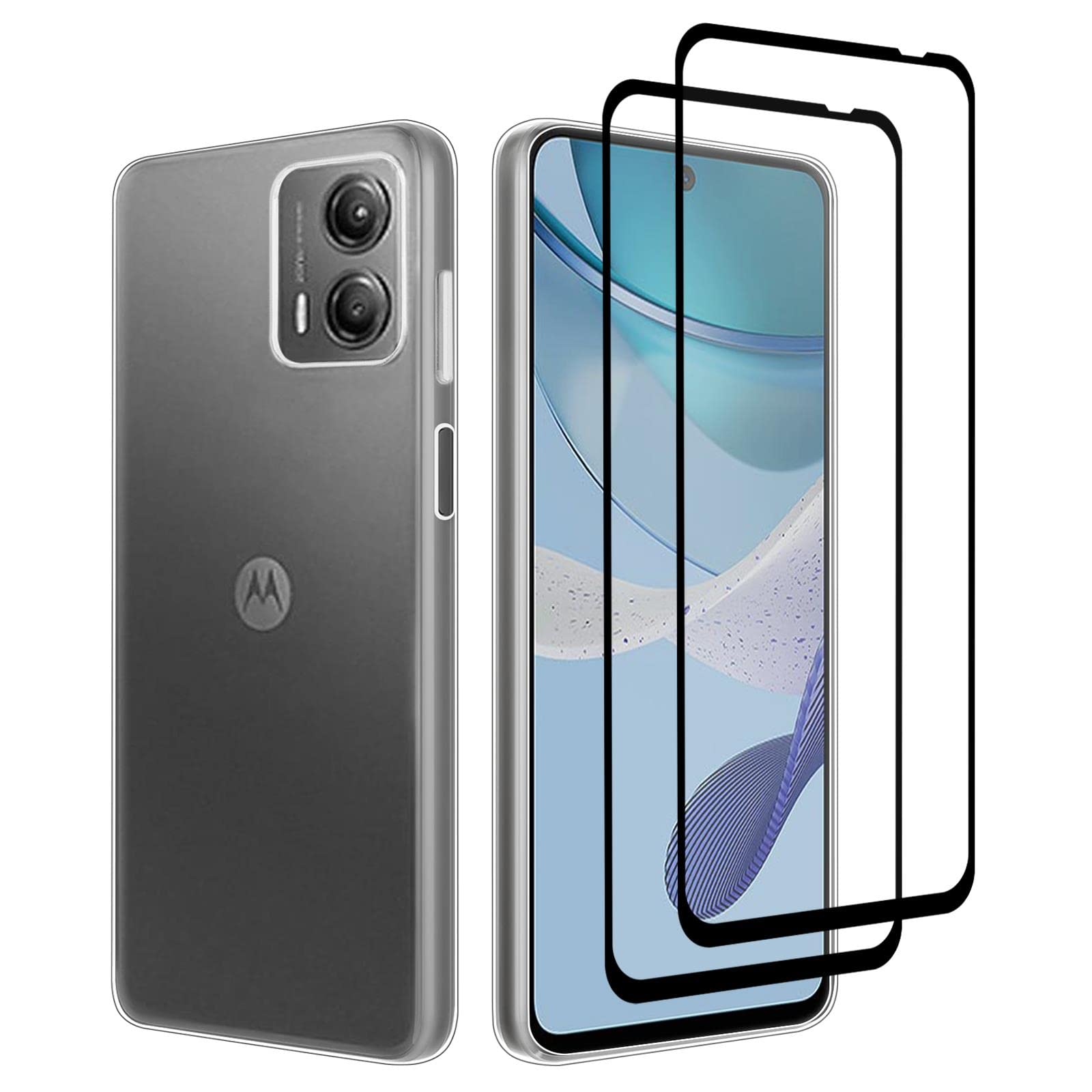 32nd Clear Gel Series - Ultra-Thin Transparent TPU Case Cover With 2 X Tempered Glass Screen Protectors for Motorola Moto G53 - Clear