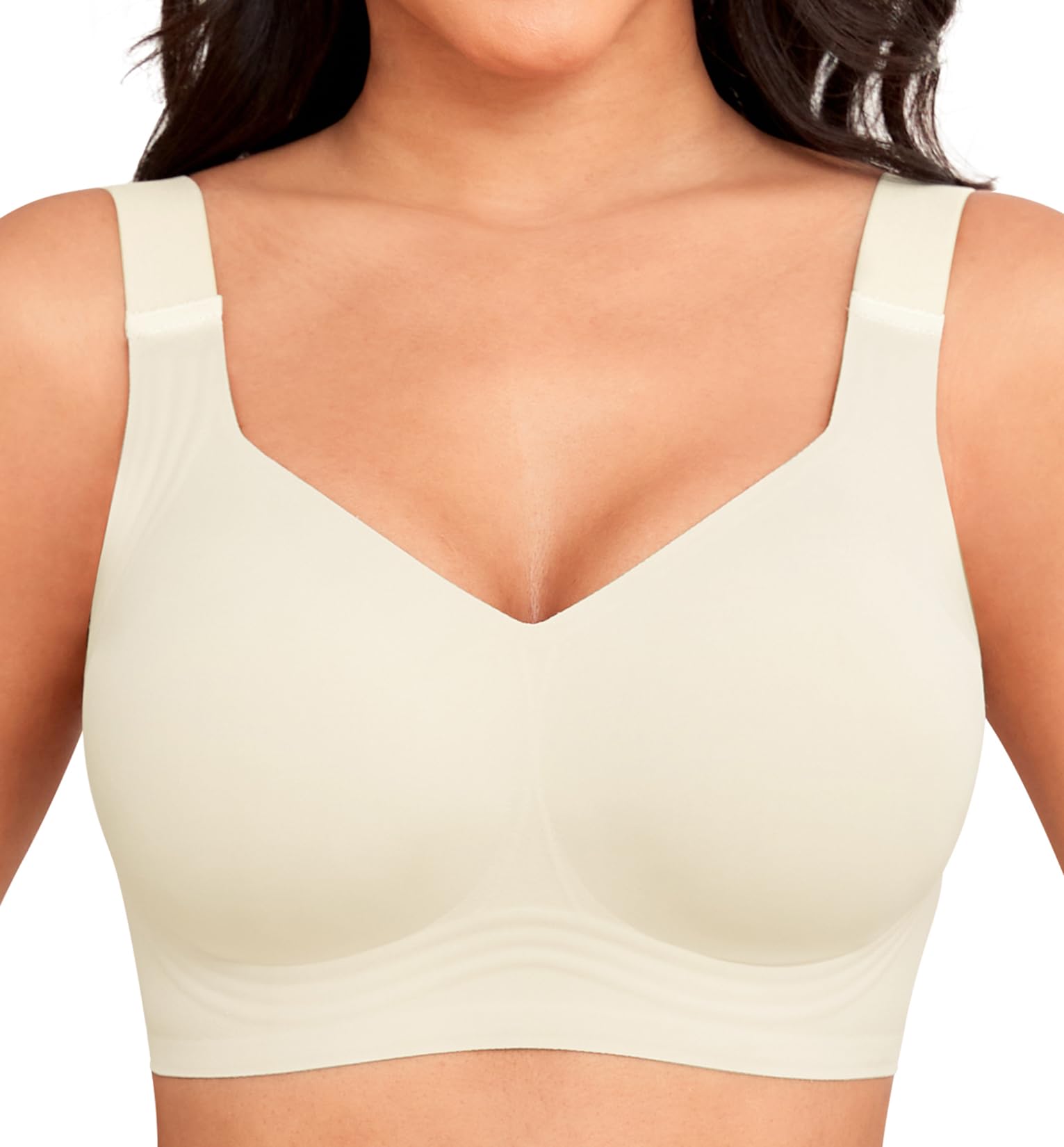 Photo 1 of (3xl) (bagged) Xcutting Soft Sleep Wirefree Bra for Women, Full Coverage, No Underwire, Wireless, Comfortable Sports Bra, Sagging Breasts, Padded, Plus Size, Beige, Large