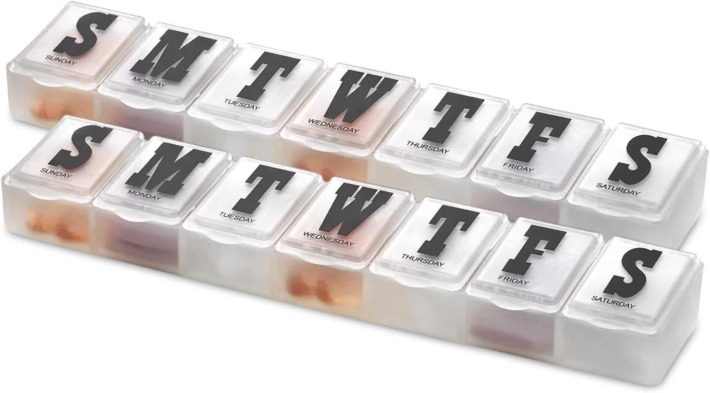 Weekly Pill Organizer, Pack of 2, Pill Planner to Separate Pills & Vitamins Each Week
