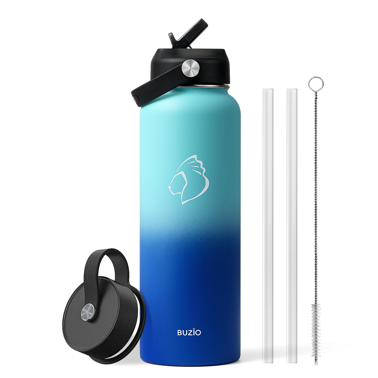 Stainless Steel Water Bottle, BUZIO 1183 ml Vacuum Insulated Water Flask with Straw Lid and Flex Cap Cold for 48 Hrs, Hot for 24 Hrs Double Wall Wide Mouth BPA Free Leak Proof, Green&Blue — image 1